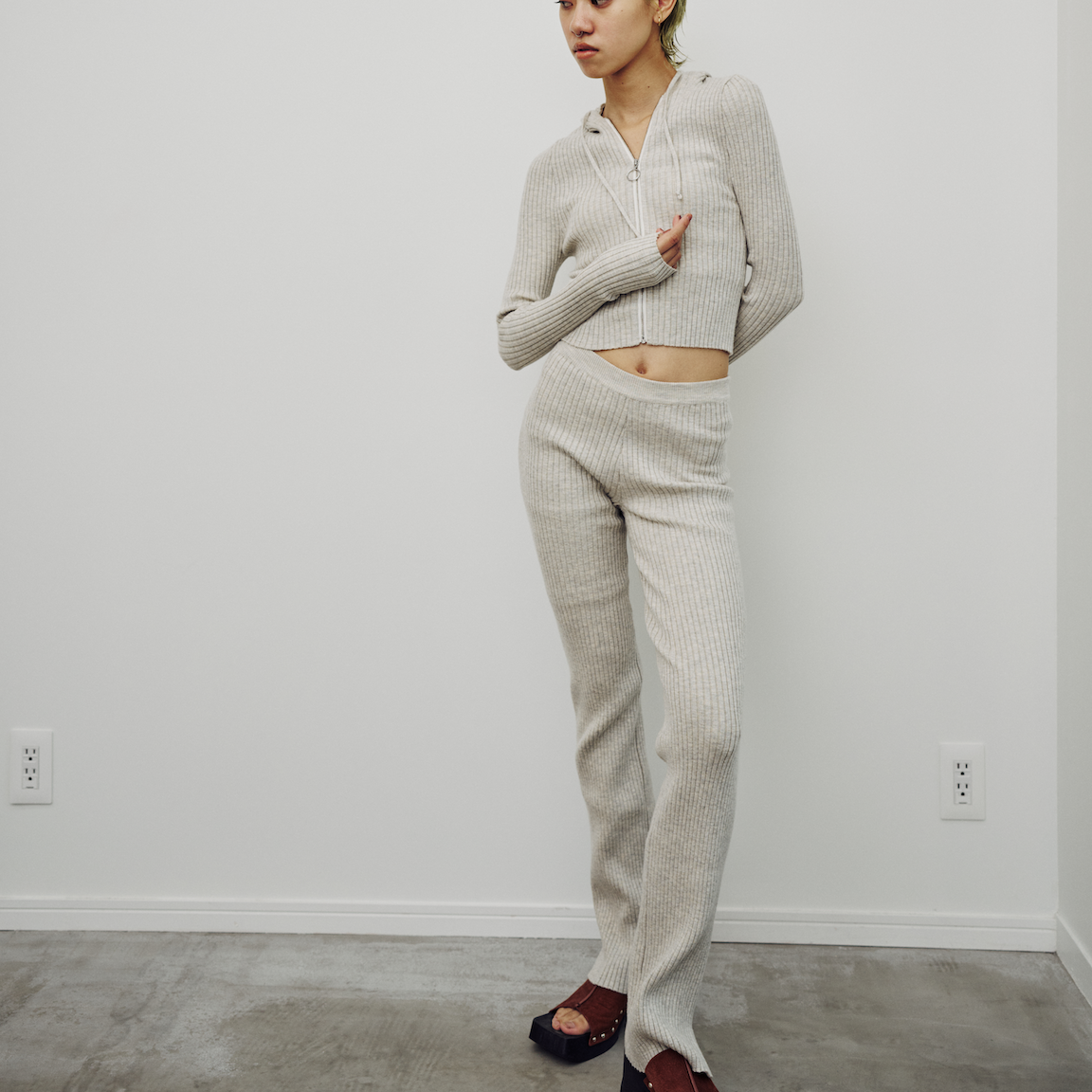 GIUGIU-Shrunken Ribbed X Long Layer Pant,  Tumbleweed